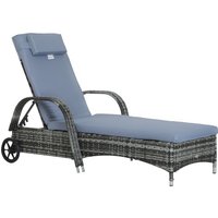 Product photograph of Outsunny Garden Rattan Furniture Single Sun Lounger Recliner Bed Reclining Chair Patio Outdoor Wicker Weave Adjustable Headrest - Grey from Aosom UK