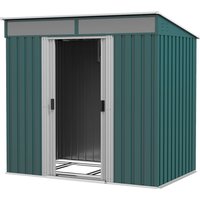 Product photograph of Outsunny 6 5 X 4ft Galvanised Metal Shed With Foundation Lockable Tool Garden Shed With Double Sliding Doors And 2 Vents Green Aosom Uk from Aosom UK