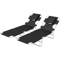 Product photograph of Outsunny Foldable Sun Lounger Set Of 2 Beach Chaise Lounges W Reading Hole Arm Slots 5-position Adjustable Backrest Side Pocket Aosom Uk from Aosom UK