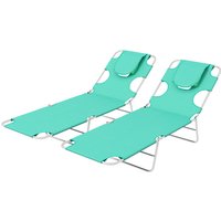 Product photograph of Outsunny Foldable Sun Lounger Set Of 2 W Reading Hole Portable Sun Lounger W 5 Level Adjustable Backrest Reclining Lounge Chair W Side Aosom Uk from Aosom UK