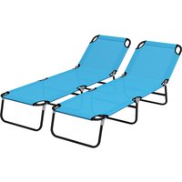 Product photograph of Outsunny Foldable Sun Lounger Set Of 2 With 5-position Adjustable Backrest Outdoor Portable Recliner Chaise Lounge Chair Sky Blue from Aosom UK