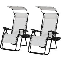 Product photograph of Outsunny 2 Piece Foldable Reclining Garden Chair With Headrest Zero Gravity Deck Sun Lounger Seat Chair With Footrest Armrest White from Aosom UK