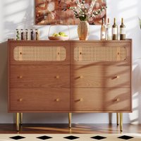 Product photograph of Vintage Finish Rattan Sideboard Cabinet With Storage Drawers Wooden Chest Of Drawers For Bedroom And Hallway 120x40x90 Cm Walnut Aosom Uk from Aosom UK