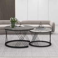 Product photograph of Set Of 2 Modern Nesting Marble Coffee Tables With Metal Frame Round Side Tables For Living Room Bedroom Study 70x70x45 Cm Grey Aosom Uk from Aosom UK