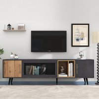 Product photograph of Tv Stand With Storage And A Unique Texture Of Grey Grain For 90-inch Tv Wooden Tv Unit For Living Room Bedroom 200x40x55 5 Cm Grey Aosom Uk from Aosom UK