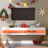 Product photograph of Wall-mounted High Gloss Tv Cabinet With Led Lights Modern Floating Corner Tv Unit For 65 Tv Spacious Storage 140x40x30 5 Cm White Aosom Uk from Aosom UK