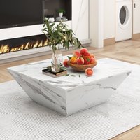 Product photograph of Modern Trapezoidal Coffee Table With 2 Drawers Marble Veneer End Table Side Table With Storage For Living Room 70x70x37 Cm White Aosom Uk from Aosom UK