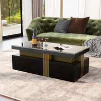 Product photograph of Modern Rectangular Coffee Table With Marble Veneer Top And 2 Wooden Drawers Table In Trendy Design For Living Room 100x50x40 Cm Black Aosom Uk from Aosom UK