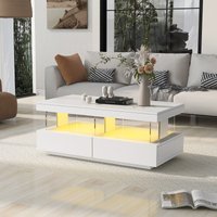 Product photograph of High Gloss Coffee Table With 16-colour Led Lights 2 Drawers And Open Storage Modern 2-tier White Coffee Table 100x60x49 5 Cm White Aosom Uk from Aosom UK