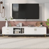 Product photograph of Modern Tv Units With Storage For 75-inch Televisions Mdf Construction Metal Legs Corner Tv Stand For Living Room 180x35x41 Cm White Aosom Uk from Aosom UK