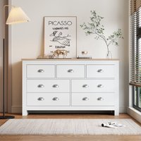 Product photograph of Mid-century Modern Sideboard With 7 Drawers Smooth Slide And Exquisite Door Handle Storage Cabinet For Living Room 140x40x81 Cm White Aosom Uk from Aosom UK