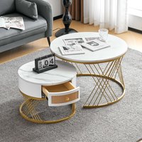 Product photograph of 2-piece Nesting Coffee Table With Storage Drawer Pvc Tabletops Adjustable Footpads Round Side Tables For Living Room 71x71x46 Cm White Aosom Uk from Aosom UK