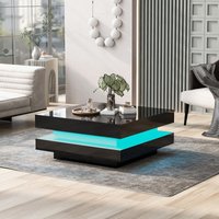 Product photograph of Stylish High Gloss Coffee Table With Rotating Top 16-colour Led Light Lift Top Rectangular Sofa Table For Living Room 70x70x36 Cm Black Aosom Uk from Aosom UK