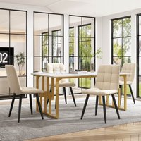 Product photograph of Modern Dining Rooms Tables With Iron Square Tube Legs Marble Pattern Rectangular Extendable Table For Kitchen 140x80x75 Cm White Gold Aosom Uk from Aosom UK