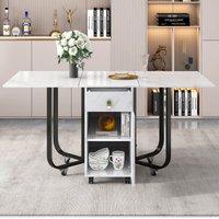 Product photograph of Folding Dining Table With Cupboard And 2 Drawers Space-saving Extendable Utility Table With Castors And Gold-plated Handles White Black Aosom Uk from Aosom UK