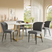 Product photograph of Rectangular Fodable Dining Table With Marble Pattern Adjustable Legs Extendable Kitchen Table For Dining Room 140x80x75 Cm White Gold Aosom Uk from Aosom UK