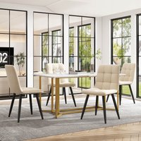 Product photograph of Modern Dining Room Table In Marble Top With Adjustable Metal Legs Rectangular Extendable Table For Kitchen 140x80x75 Cm White Gold Aosom Uk from Aosom UK