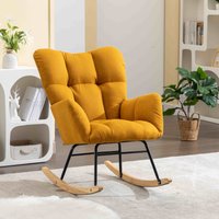 Product photograph of Flax Fabric Tufted Upholstered Read Chair With Padded Seat Mid Century Modern Rocker For Living Room Bedroom Garden 80x70x95 Cm Yellow Aosom Uk from Aosom UK