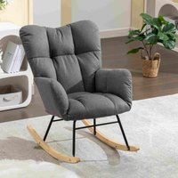 Product photograph of Mid Century Modern Flax Fabric Tufted Upholstered Garden Rocking Chair With Padded Seat Relax Chair For Living Room 80x70x95 Cm Grey Aosom Uk from Aosom UK