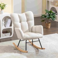 Product photograph of Flax Fabric Nursery Room Rocking Chair With Padded Seat Upholstered Mid Century Modern Rocker For Living Room Garden 80x70x95 Cm White Aosom Uk from Aosom UK