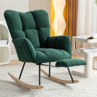 Product photograph of Upholstered Rocking Chair With Teddy Fabric Pull-out Footrest Ergonomic Backrest Modern Rocker For Reading Relaxing 80x70x95 Cm Green Aosom Uk from Aosom UK