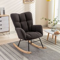 Product photograph of Mid Century Modern Tufted Upholstered Garden Rocking Chair With Padded Seat Teddy Fabric Rocker Chair 80x70x95 Cm Dark Grey Aosom Uk from Aosom UK