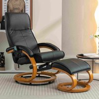 Product photograph of Electric Recliner Armchair With Point Massage Ottoman Footstool Bentwood Base Swivel Lounger Chair For Living Room 85x67x103 Cm Black Aosom Uk from Aosom UK