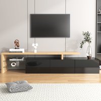 Product photograph of Wood Tv Stand With Storage And Glass Shelves Black Tv Unit With High-gloss Finish 7-color Led Lights For Living Room 195x39x42 Cm Black Aosom Uk from Aosom UK