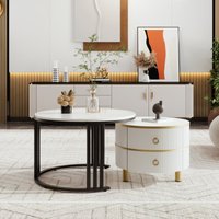 Product photograph of 2-in-1 Nesting Table Coffee With High-gloss Tempered Glass Top 2 Drawers Modern Coffee Table For Living Room 70x70x46 50x50x40 Cm White Aosom Uk from Aosom UK