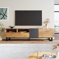 Product photograph of Wooden Tv Unit With Storage Compartments And Grain Finish Media Unit With Shelf For Living Room Bedroom 180l X 50w X 38h Cm Natural Aosom Uk from Aosom UK