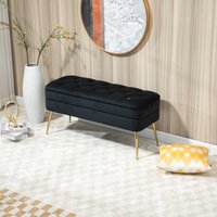 Product photograph of Velvet Upholstered Storage Ottoman Bench With Metal Legs Multifunctional Footrest Sofa For Bedroom And Living Room 104x40x51 Cm Black Aosom Uk from Aosom UK