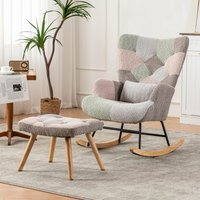 Product photograph of Footstool Armchair Rocking Chair With Soft Pillow And Side Pocket Wingback Accent Recliner Chair With Footrest 68x83x91 Cm Blue Grey Aosom Uk from Aosom UK