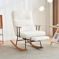 Product photograph of Fabric Tufted Nursing Chair With Adjustable Footrest Wooden Base High Back Rocking Chair For Living Room Bedroom 63 5x102x100 Cm White Aosom Uk from Aosom UK