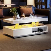 Product photograph of Led Coffee Table With 2 Drawer Storage With High Gloss Top And 16-colour Led Lights Modern Living Room Centerpiece 95x50x42 5 Cm White Aosom Uk from Aosom UK