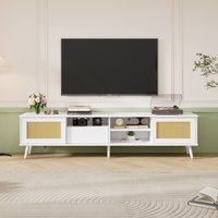 Product photograph of Wooden Tv Units With 3 Open Storage Spaces And Cable Management Fit 90-inch Tvs Oak Finish Tv Stand For Living Room 200x40x49cm Oak Aosom Uk from Aosom UK