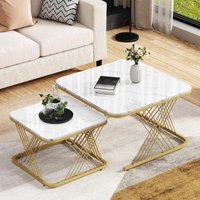 Product photograph of Nest Of 2 Settee Side Table With Gold Metal Frame And Marble Pattern Top Multi-functional Modern Coffee Table For Home 70x70x43 Cm White Aosom Uk from Aosom UK
