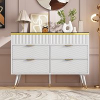 Product photograph of Anti-tip Sideboard Cabinet With 6 Storage Drawers Amber Glass Wood Chest Of Drawers For Living Room Bedroom 120l X 40w X 76h Cm White Aosom Uk from Aosom UK