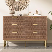 Product photograph of Embossed Design Wood Chest Of Drawers With 6 Drawers Living Room Sideboard With Anti-tip Design For Hallway 120l X 40w X 75h Cm Walnut Aosom Uk from Aosom UK