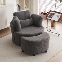 Product photograph of Teddy 360 Swivel Armchair With 3 Back Cushions And Crescent Ottoman Stool Single Sofa For Living Room 107l X 105w X 82h Cm Medium Grey Aosom Uk from Aosom UK