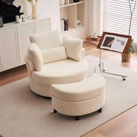 Product photograph of Chenille 360 Swivel Armchair Set With 3 Back Cushions And Crescent Ottoman Stool Single Sofa For Living Room 107l X 105w X 82h Cm Ivory Aosom Uk from Aosom UK