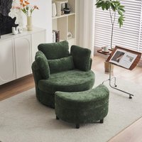 Product photograph of Chenille 360 Swivel Armchair Set With 3 Back Cushions And Crescent Ottoman Stool Single Sofa For Living Room 107l X 105w X 82h Cm Green Aosom Uk from Aosom UK