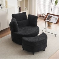 Product photograph of Chenille Swivel Bedroom Chairs With 3 Back Cushions And Crescent Ottoman Stool Single Sofa For Living Room 107l X 105w X 82h Cm Black Aosom Uk from Aosom UK