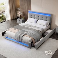 Product photograph of Velvet Upholstered Storage Double Bed With 4 Drawers And Soft Backrest Sofa Bed Couch With Led Light Strips 198l X 140w X 98h Cm Gray Aosom Uk from Aosom UK