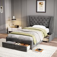 Product photograph of 3ft Comfy Single Storage Bed With 4 Drawers Backrest Metal Frame Upholstered Bedstead For Adults Teens 204l X 101w X 106h Cm Gray Aosom Uk from Aosom UK