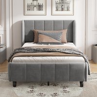 Product photograph of 3ft Single Upholstered Ottoman Bed With Soft Backrest And Vertical Stripe Design Sofa Bed With Metal Bracket 202l X 103w X 103h Cm Gray Aosom Uk from Aosom UK