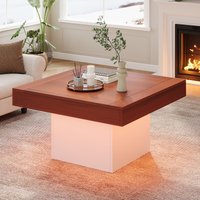 Product photograph of Square Coffee Table With Switchable Led Lights And Rustic Industrial Design Sofa Table With Particle Board For Living Room Brown White Aosom Uk from Aosom UK