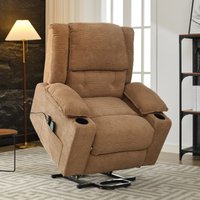 Product photograph of Remote Control Power Lift Massage Chair With Heat Cup Holders Upholstered Lounger Chair For Living Room 95l X 73w X 102h Cm Light Brown Aosom Uk from Aosom UK