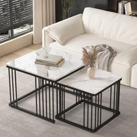 Product photograph of 2 Piece High Gloss Coffee Table With Nesting Tables Marble Side Table With Metal Frame For Living Room 60l X 60w X 45h Cm White Black Aosom Uk from Aosom UK