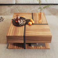 Product photograph of Square Coffee Table With 4 Drawers And Bottom Storage Space Wooden Table With Unique Pattern For Living Room 78l X 78w X 36h Cm Natural Aosom Uk from Aosom UK