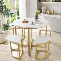 Product photograph of 5 Piece Modern Marble Dining Table And Chair Set With Semi-circular Stools Space-saving Design For Apartments And Restaurants Gold White Aosom Uk from Aosom UK
